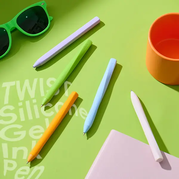 KACO TWIST Minimalist Silent Touch Retractable Silicone Gel Pen - 0.5mm Fine Tip, Retract Click, Quick Dry Black Ink, Fidget Stress Relief, Smooth Writing, School Supplies, Office Accessories, Left Handed Pens & Refills, 1 Piece, Ideal for Birthdays