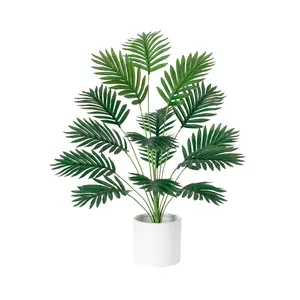 1/2 Pack 35.4in Large Artificial Palm Tree, No Pot Included, Realistic Areca Palm Plant, Fake Tropical Palm Tree, Indoor Outdoor Decor, No Maintenance, Perfect for Home Office Garden Patio, Plastic Faux Greenery