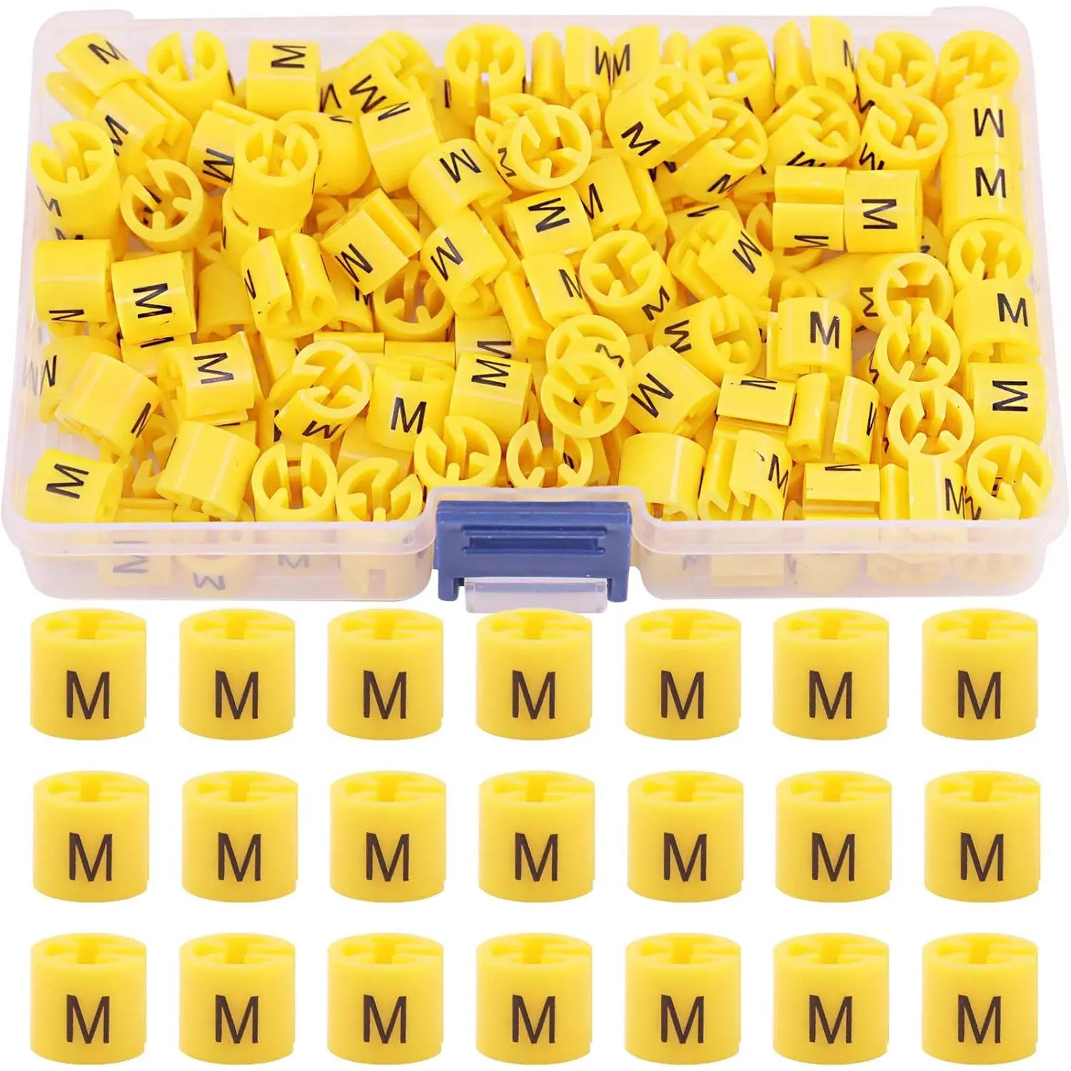 150 count Yellow? Sizes M ? Plastic Clothes Hanger Size Markers Color-Coding Hanger Sizes Hangers Tags Marker Garment Size for Wire Hangers Clothing Hangers with Storage Box