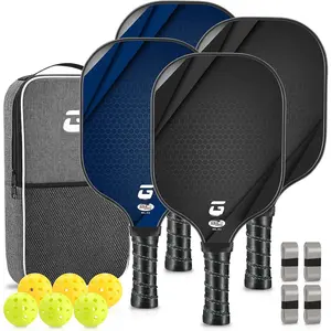 Pickleball Paddles Set of 4, Carbon Fiber Pickle Ball Paddle, USAPA Approved Lightweight Rackets 4 Pack for Adults and Teenagers, Includes 6 Balls, 1 Bag, and 4 Grip Tapes