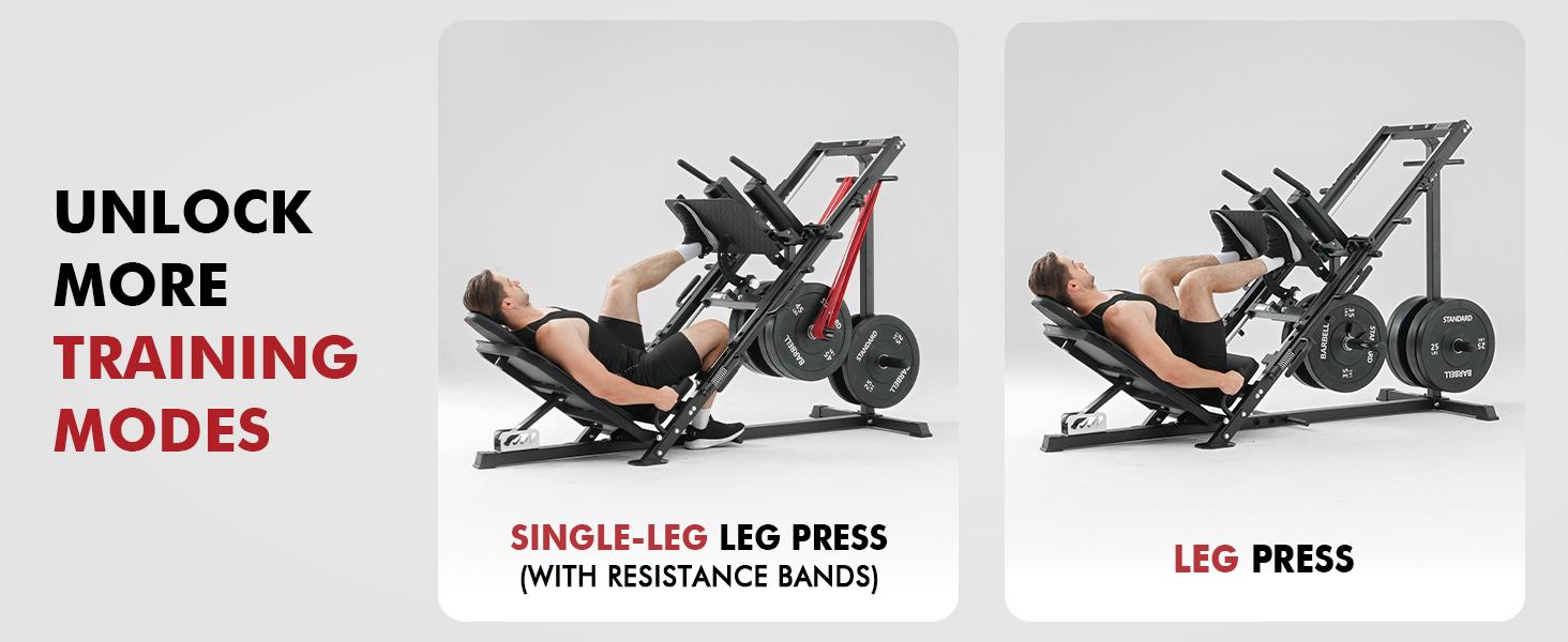 Leg Press & Hack Squat Machine Combo for Home Gym with Linear Bearings & Band Pegs Full-Range Leg Training Equipment 3-Angle Footplate 24.4"x13.8" Platform