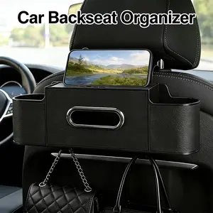 Car Back Seat Hanging Storage Box, Headrest Rear Organizer, Dashboard Armrest Holder, Paper Towel Box with Cup Holders, Durable Plastic