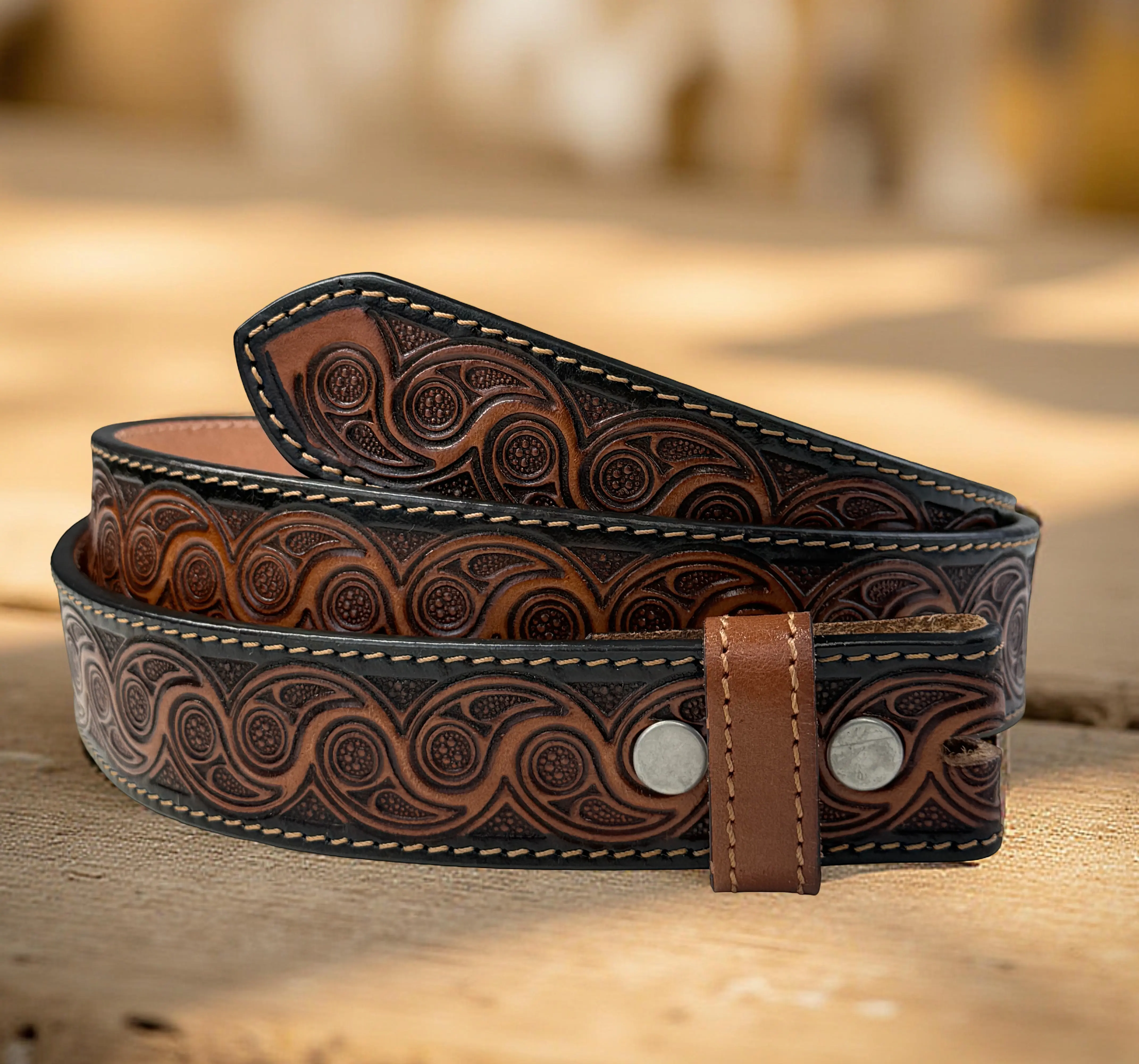 Western Leather Belt Strap Full Grain Leather Heavy duty belt for removable buckle Rodeo Cowboy Belt