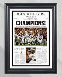 2005 Texas Longhorns Rose Bowl College Football Champions Unframed Poster - Historic Front Page Newspaper Print - NCAA Championship Wall Decor - Longhorns Fan Gifts