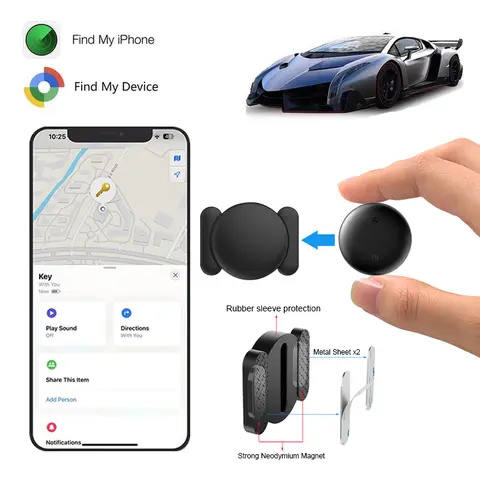 Mini Invisible Weatherproof Cordless Clip-On GPS Tracker with Magnetic Case - Smart Tracking, Bluetooth, Global Coverage, Custom POIs, Anti-Loss Device, Car-Mounted GPS-Enabled Tracker, iOS/Android Compatible