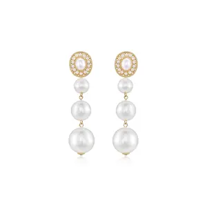 Ettika Graduating Pearl Dangle Earrings with Pearl Beads and Decorative Elements
