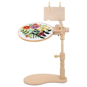 Wooden Embroidery Hoop Stand, 360° Adjustable Hands Free Cross Stitch Holder for Lap & Oval Hoops
