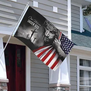 One Nation Under God Flag, 1 Count 3x5 Christian Patriotic American Flag with Jesus & Cross Design, Religious Symbolism, Vibrant Print, Durable Polyester Outdoor Decor for Yard, House, Outdoor Flags