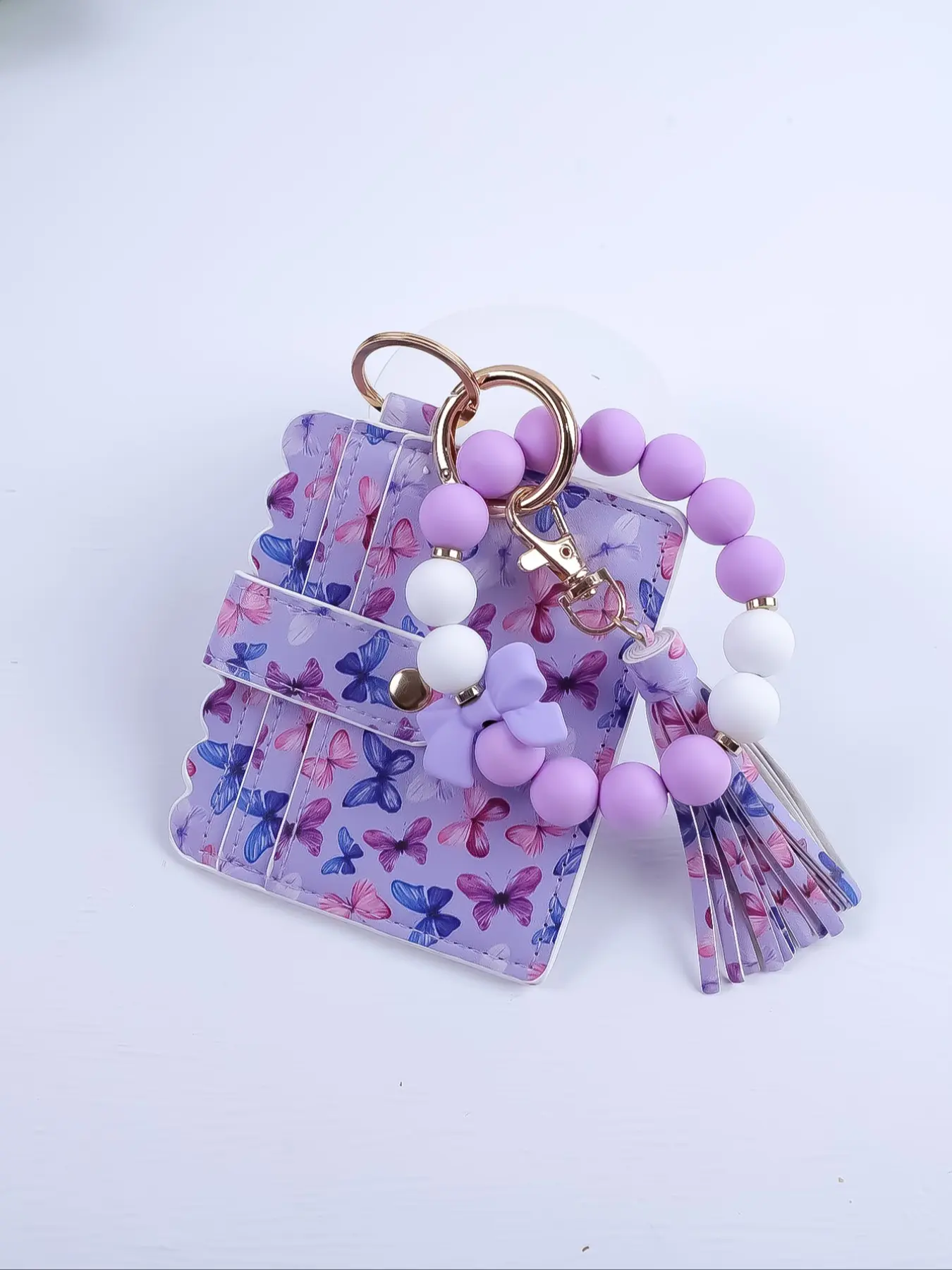 Butterfly Pattern Wristlet Keychain, Cute Butterfly Design Card Holder, Perfect Gift for Friends & Mom, All Season Accessory, Keychain for Bags, Aesthetic Keychain, Keychain Kawaii