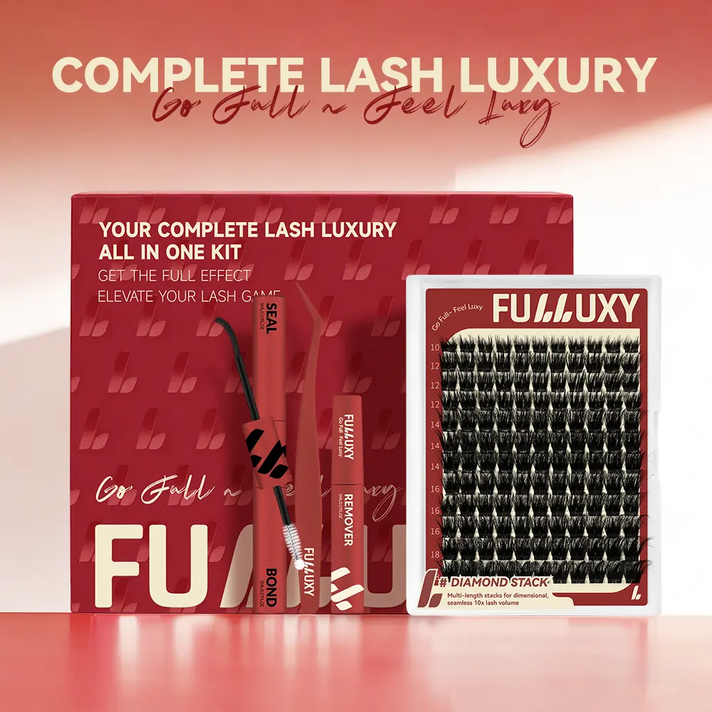 Fulluxy Diamond Stack | Classic Full Volume Lashes | DIAMOND STACK Kit, Long-Lasting & Easy DIY | Complete Set with Glue Remover & Tweezer for Beginners | One Layer = Bold, Luxe Volume