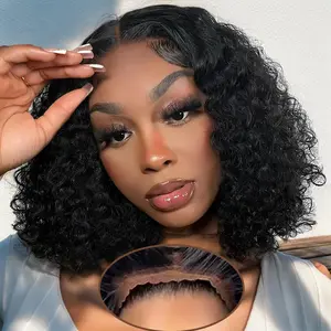 6x4 Lace Glueless Bob Wig Human Hair Ready to Wear and Go Short Curly Bob Pre Cut Lace Human Hair Wig Kinky Curly 12-14 Inch For Women Pre Plucked Natural Black Color High Quality Hair
