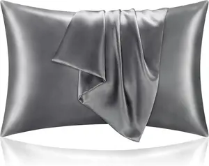 per Soft and Cooling Similar to Silk Pillow Cases 2 Pack with Envelope Closure, Gift for Women Men(20"x30" Queen Size, Dark Grey)