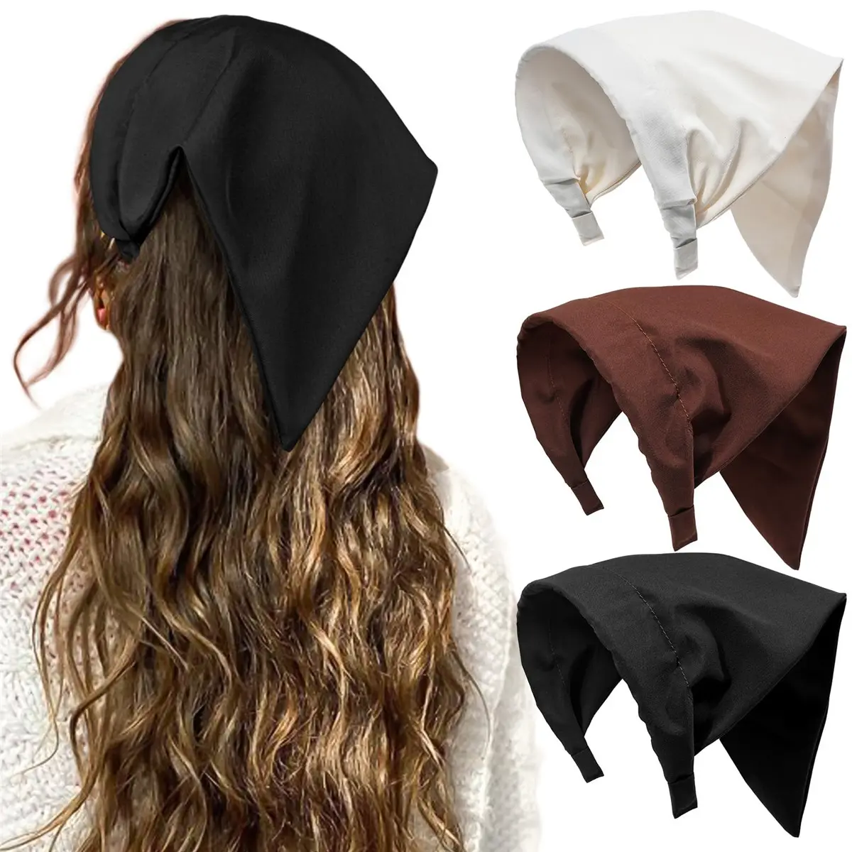 Women's 3-Pack Hair Scarf Headbands - Solid Color Boho Bandanas, Triangle Kerchiefs, Vintage Bandana Head Wraps, Bandana Head Wrap