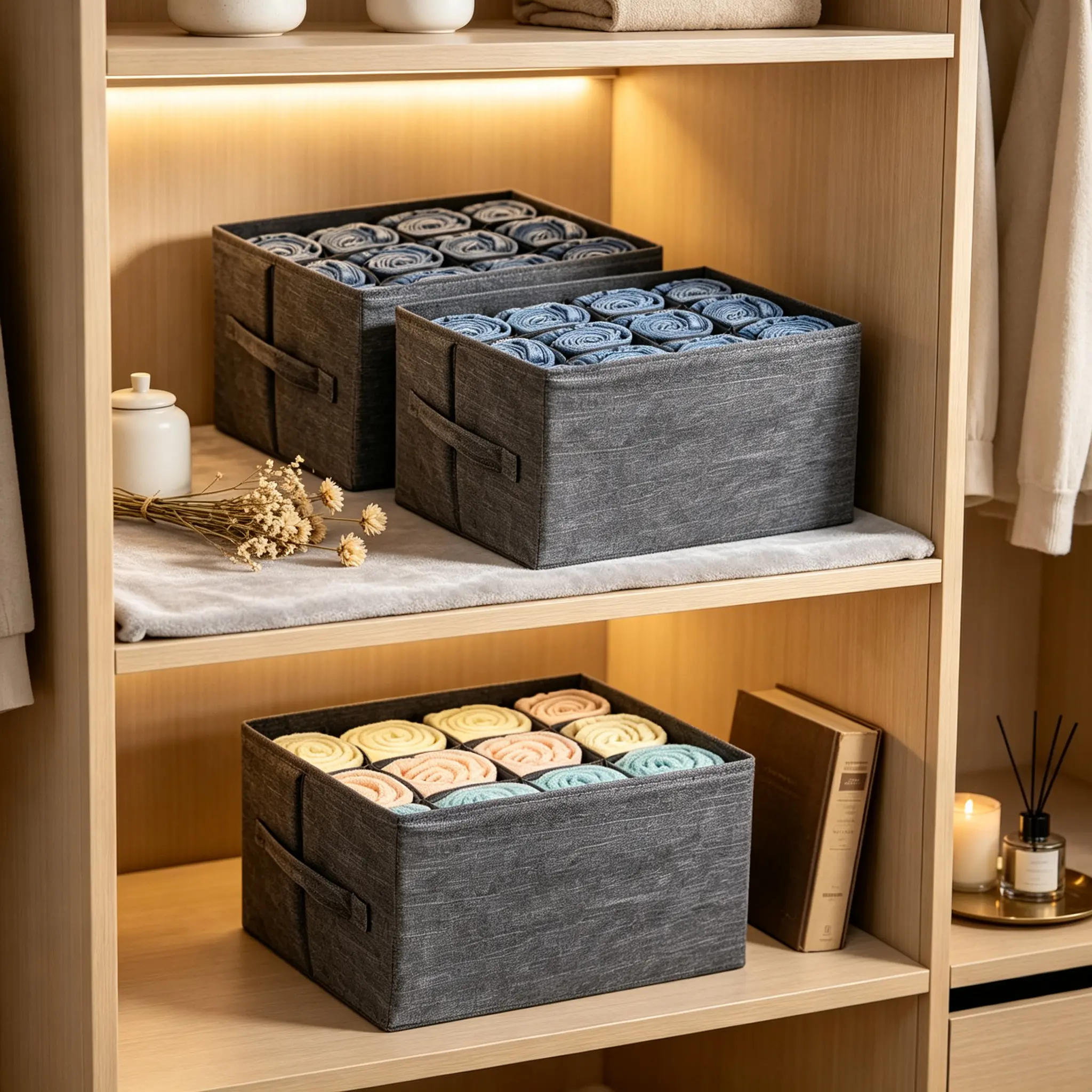 12-Slot Foldable Rectangle Shaped Body Jeans Organizer Insert, 3-Second Setup, Dustproof, Stackable, with Carry Handles, Fits Standard Drawers, Ideal for Pants & Scarves, 42x20x23cm Home Storage Box