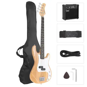 Electric Bass Guitar Full Size 4 String Rosewood Basswood Fire Style Exquisite Burning Bass(Burly Wood) Full Size Electric Bass Guitar with 20W AMP, 4 String Beginner Starter Kit with Accessories including Cable, Strap, Bag for Kids and, Guitar String Set