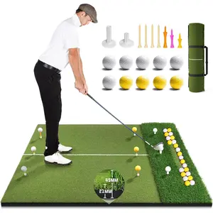 Golf Mat with Ball Tray, 5x4ft Dual Turf Golf Hitting Mats Practice Outdoor Indoor for Backyard Driving Range Simulator Mat, Golf Chipping Swing  Aid Mat with 10 Golf Balls 9 Tees