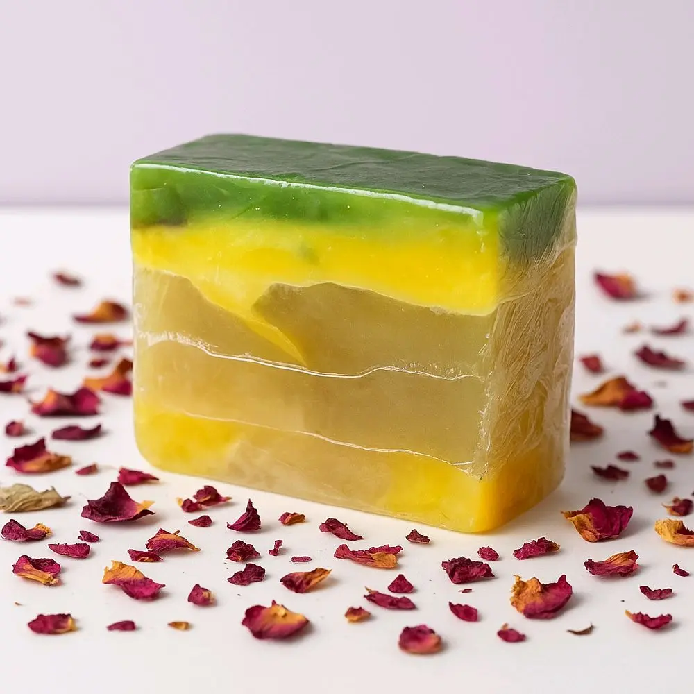 DazzleBombs Bath Co Petals & Pineapples Duo Handmade Layered Soap with Rose Petals for Aromatic Bath Time Body Care Scented
