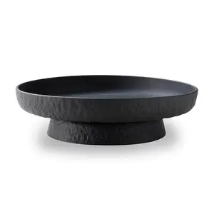 granite bowls，Granite Inspired Matte Black Fruit Bowl | Wide, Shallow Textured Pedestal Bowl | 7.8 Inch Unique Centerpiece for Table or Decor for Entryway Table