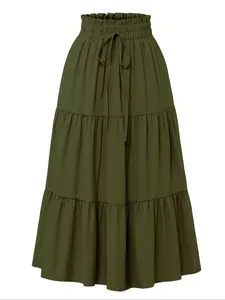 Solid Ruffle Layered Hem Drawstring Skirt Casual Skirt For Spring & Summer Women's Clothing
