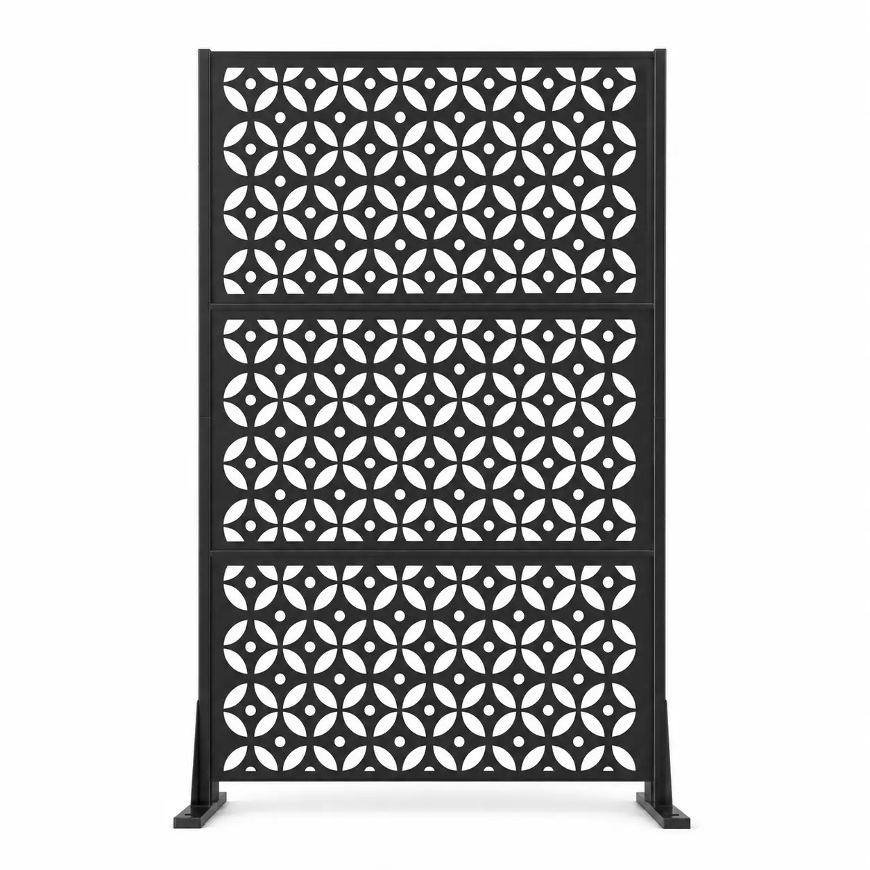 EROSOEI 72-Inch Black Metal Outdoor Privacy Partition Screen with Stand, Laser-Cut Geometric Design, Simple Assembly for Gardens & Indoor Screen Panel Room Dividers (1 Unit)