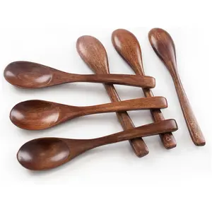 Wooden Spoons for Eating, 6PCS Small Wooden Soup Spoons for Honey Coffee Stirring Tea Jam Bath Salts, 6 Inches