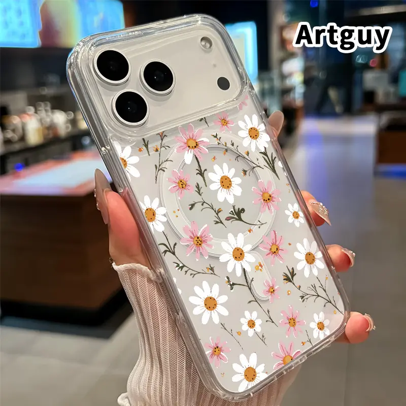 Magnetic Phone Case for iPhone 17 16  Pro Max Plus 15 14 13 12 11 Air E Daisy Dreamscape  Printed Clear Acrylic All Coverage Cover Support Wireless Charging