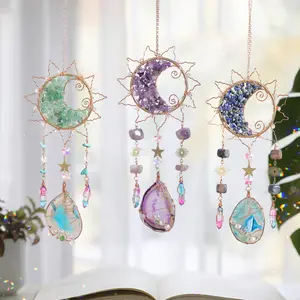 Handmade Little Sun Design Dream Catcher Copper Wire Wrapped Gemstone Sun Capturer Unique Home Decoration for Living Room and Garden Perfect Birthday Christmas Gifts for Boys Girls