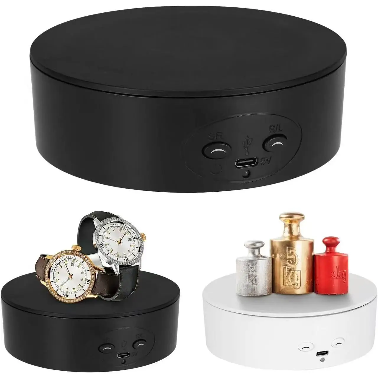 5.1 Inch Multipurpose Electric Turntable - Lightweight ABS Plastic Round Base, Smooth Speed-Regulating, Stable No-Jitter Item Display Table with Display Riser Stand
