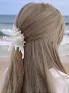 1pc Multicolor Seashell Hair Clip for Women, Fashion Beach Ocean Claw Hair Clip, Large Hair Claw, Trendy Summer Style, Suitable for Thick Hair, Hair Claw Clips
