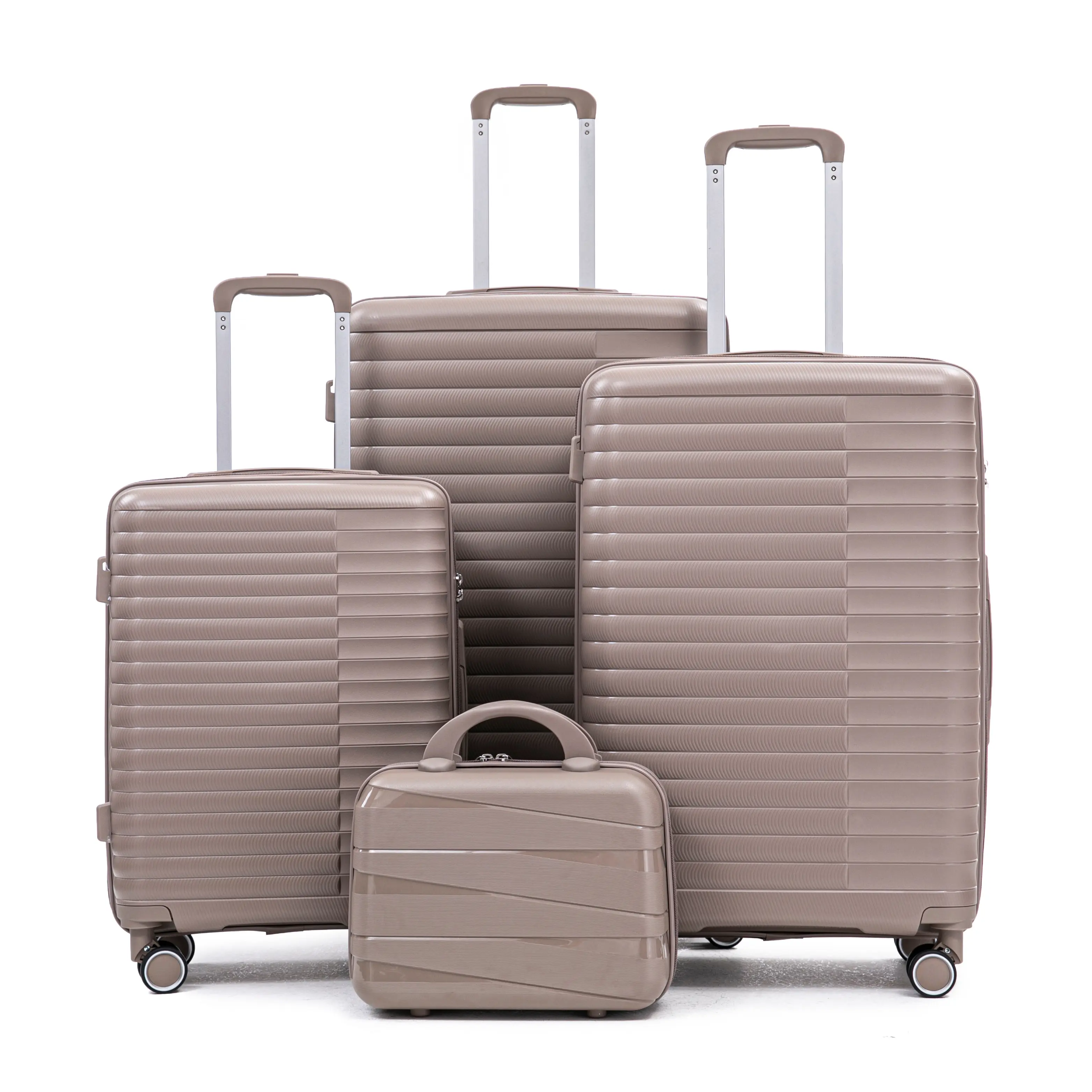 4-piece waterproof PP hard shell luggage, 14/20/24/28 inch suitcase, simple striped wear-resistant and scratch resistant, silent rotating universal wheels, with password lock anti-theft, stable support foot pad, suitable for short and long distance travel