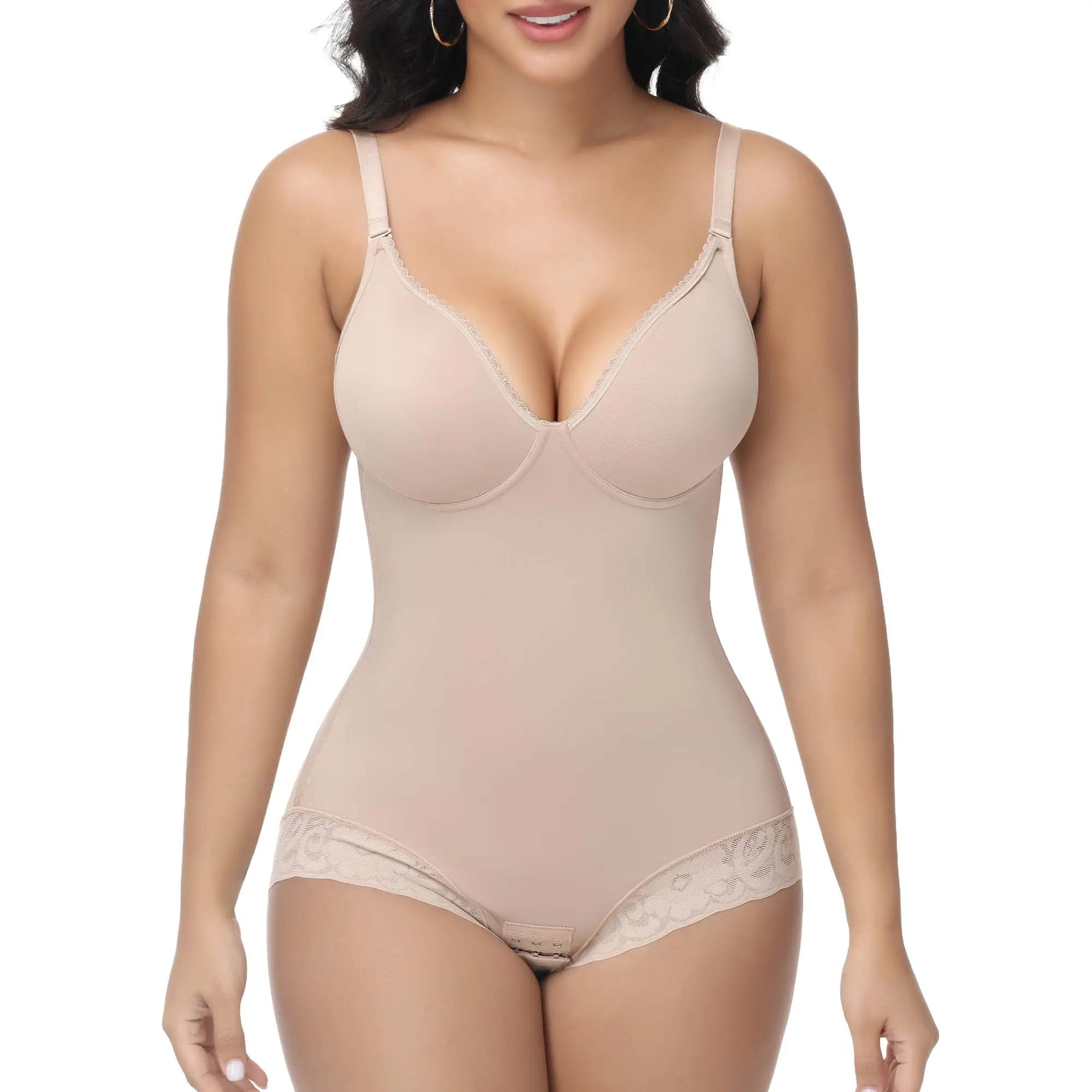 COOSHAPE Backless Shapewear Bodysuit for Women Seamless Tummy Smoothing Body Suits with Underwire V Neck Low Back Faja Body Shaper