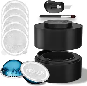 Pods Kit for  Vertuo, Refillable Vertuo Coffee Pods Espresso Accessories with 100 count Foil Seals , Holder and Brush for  Vertuo Plus Next Capsule Machine