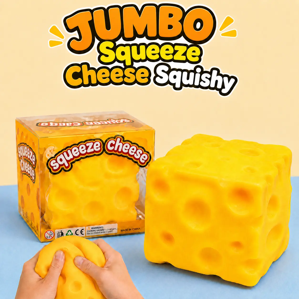 JUMBO Cheese Stress Ball – Squishy Fidget Toy for Kids & Adults, Fun Novelty & Gag Gift with Gift-Ready Packaging, Perfect for Birthdays, Holidays & Special Occasions