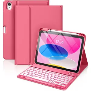 iPad 11th 10th Generation Case with Keyboard - 7 Colors Backlit Wireless Detachable Folio Keyboard Cover with Pencil Holder for iPad 11-inch A16 2025 10th Gen 10.9 Inch 2022 (Pink) detachable keyboard