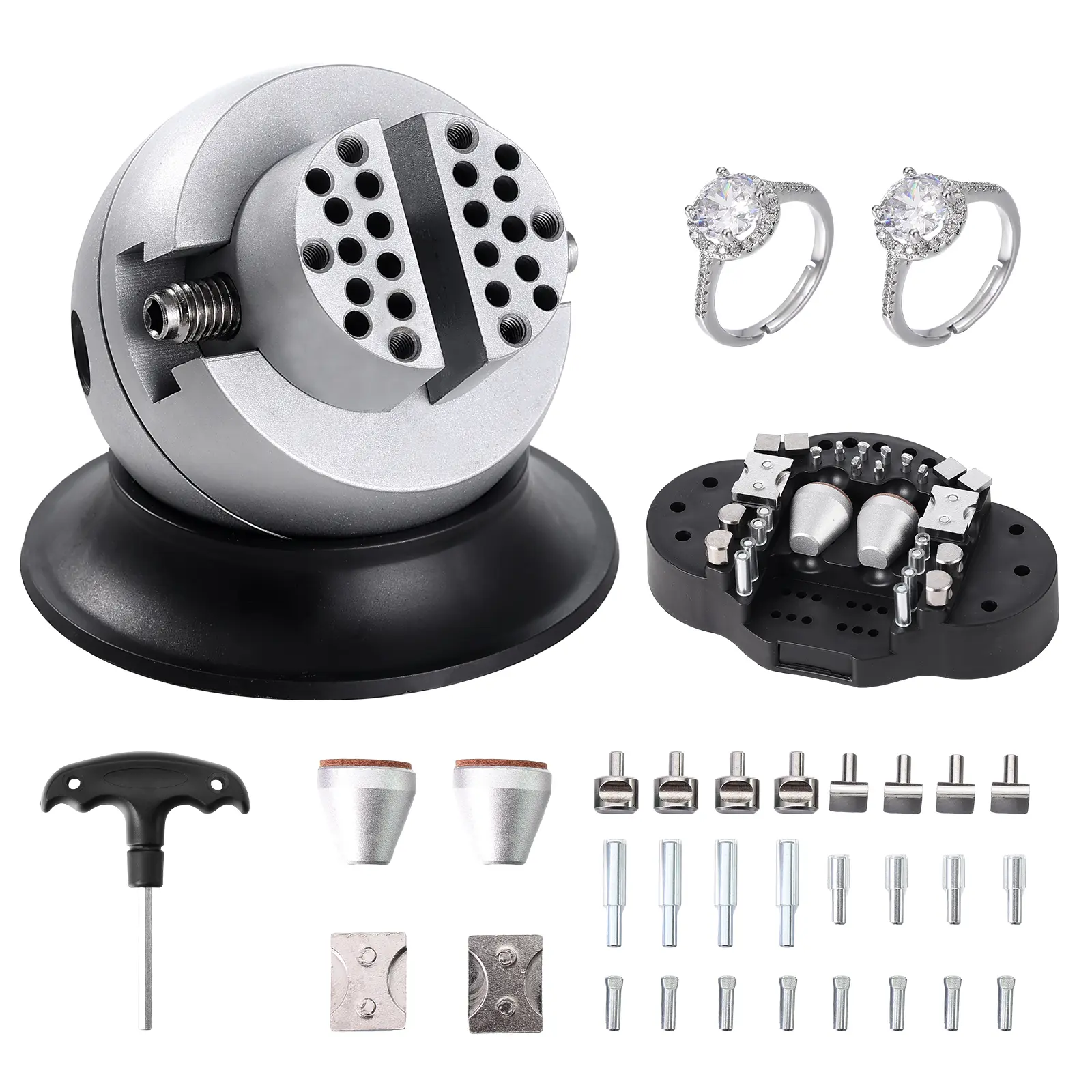 【Summerfinds】VEVOR Ball Vise,3" Engraving Setting Tool360° Rotation Engraving Block Vise30 PCS Attachment Jewelry Engraving Block Tools Standard Block for Gemstone Inlay and Small-Scale Engraving