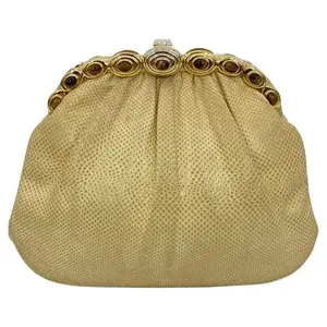 Pre-owned JUDITH LEIBER Lizard Leather clutches & wristlets Leiber Beige Lizard Tiger Eye Gemstone Clutch