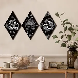 3-Style Skull Patterns Wood Wall Panel Set - Gothic/Modern/Minimalist Wooden Hanging Shelf Decor Hanging Room Decor