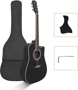 Glarry 41'' Full Size Folk Guitar, Notch Spruce Panel Matte Edging Acoustic Cutaway Guitar Kit Set W/Bag Shield Wrench Black