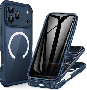 Magnetic Privacy Case for iPhone 17 Pro Max Full Body Protection with Magsafe 9H Tempered Glass Privacy Screen Camera Guard Shockproof Bumper Cover Orange