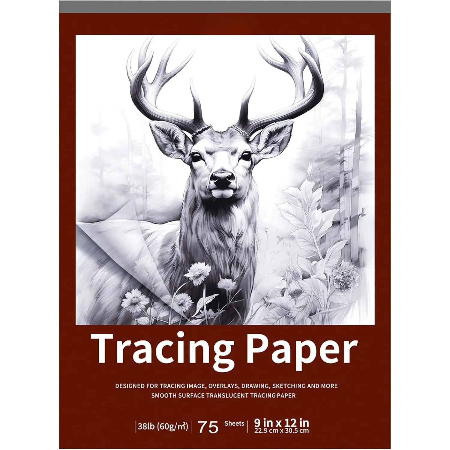 9" x 12" Tracing Paper, Translucent Tracing Pad, 75 Sheets 38lb/60gsm Vellum Art Paper 9" x 12" Tracing Paper, Translucent Tracing Pad, 75 Sheets 38lb/60gsm Vellum Art Paper