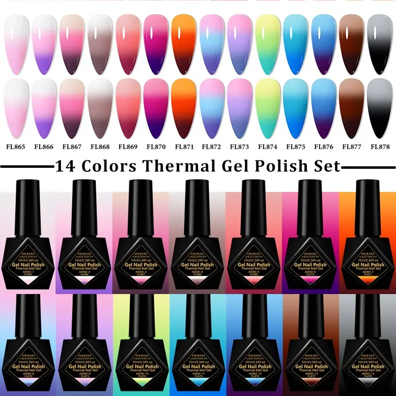 Color Changing Gel Nail Polish Set, Jelly Gel Polish, Liquid Polish, Temperature-Sensitive, 14PCS/Set, Soak Off LED UV Gel Nail Varnish for Nails and Toes, Nail Art Gel Polish for Salon Use, Manicure Gel Set, Nail Tech Supplies, Gel Polish Light