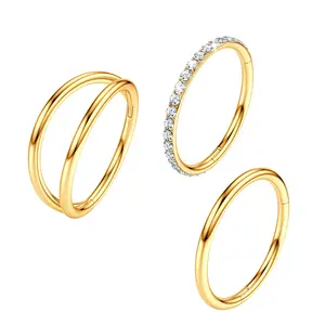 OIDEA Nose Rings Hoops 3PCS 16G 316L Surgical Steel Hinged Segment Septum Cartilage Body Piercing Jewelry for Women Gold