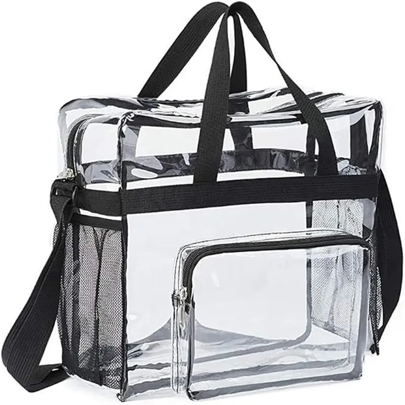 Women's Clear Waterproof Striped PVC Tote Bag, Transparent Zip Handbag, Stadium Security Purse