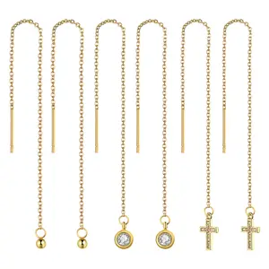 OIDEA Women's 3-Pair Lightweight Threader Earrings Set - Tarnish-Free Stainless Steel, Gold Cross Motif CZ, Ball Tassel Chain Drop Dangles, Costume Jewelry for Daily, Wedding summerwins,summerwins