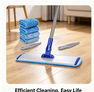 18in Professional Microfiber Flat Mop Stainless Steel Handle with 4 Washable Pads Wet Dry Cleaning for Hardwood Tile Laminate Floors