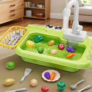 Kids Water Circulation Kitchen Sink Toy Mini Set with Fruit and Vegetable Accessories for Pretend Play Educational Toy for Toddlers 3 Plus Perfect Birthday or Christmas Gift real cooking girl