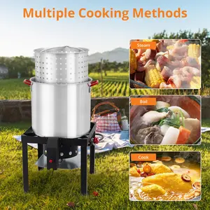 Seafood Boil Kit, 60 Qt Seafood Boil Pot with Basket & Burner, Strainer Basket, Lid & Hook, Versatile Stock Pot for Crab, Lobster, Shrimp Boiling, Outdoor Aluminum Propane Boiler and Steam Kit