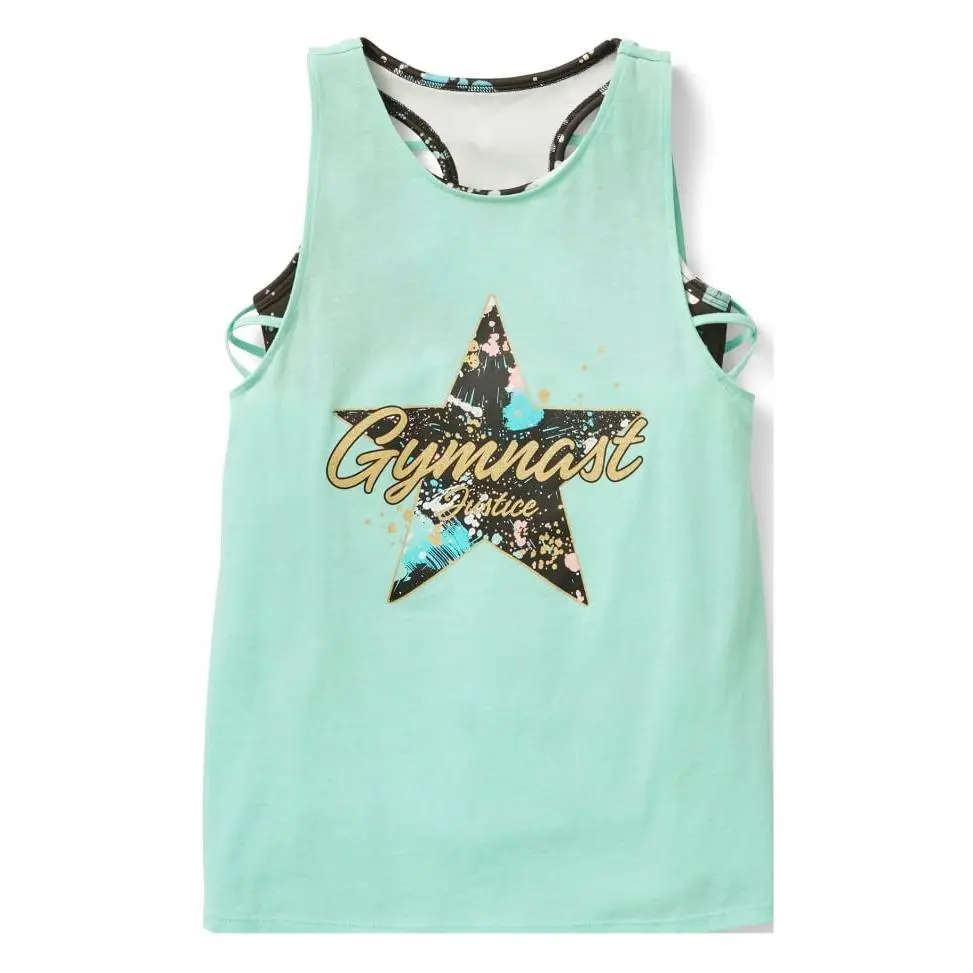Girls' Gymnastics Tank Top with Built-in Sports Bra, Relaxed Fit Crewneck Pullover in Breathable Cotton Blend for Youth Dance & Tumbling, S, Crew Neck, Female, Loose Fit, Yes, Dance Class, Clothes, Casual, Full Range Of Motion, Cold Wash, Gymnastics Pract