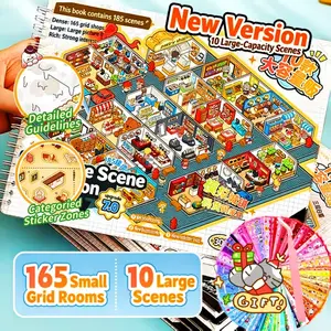 [Cubicles Themd Sticker Scene Book] 10 Super Large Scenes=165 little Grid Rooms, 10 Diverse Themes, Metal Tweezer & Extra Sticker Gifts, Super Thick and Durable Stickers, Stress Relief, Screen-Free Activity, Cozy Hobby, Girls Favorites, Puzzle Stickers