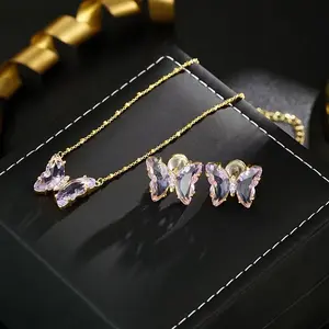 LisiZen Trending Light Luxury Elegant Versatile Exquisite Purple Floating Fairy Butterfly Earrings Necklace Set DZEH5405